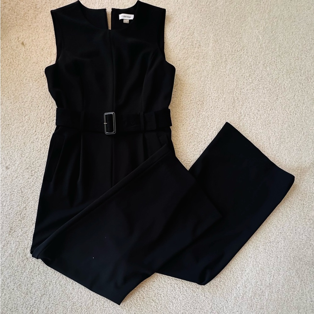 Calvin Klein black sleeveless jumpsuit with matching belt!